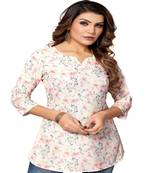 Mohvogue Off White Floral Printed Short Rayon Women's Kurta.