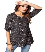 Mohvogue Black Floral Printed Short Rayon Women's Kurta.