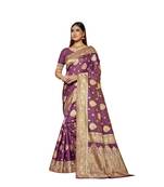 Purple woven art silk saree with blouse