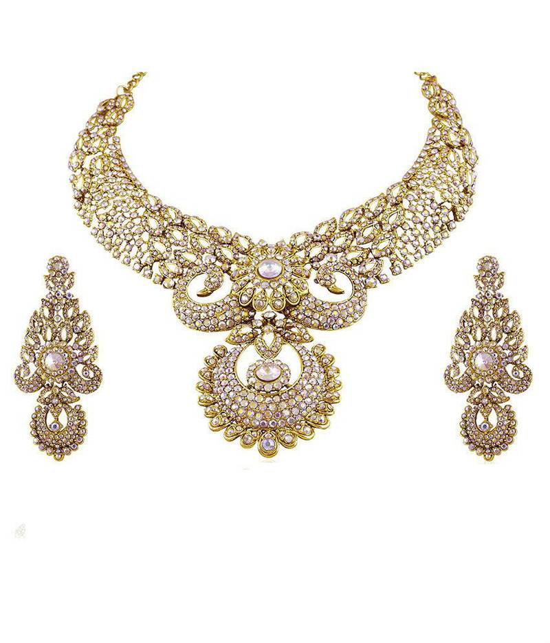 Bollywood Fashion Jewelry Traditional Golden Necklace Set ADIVA