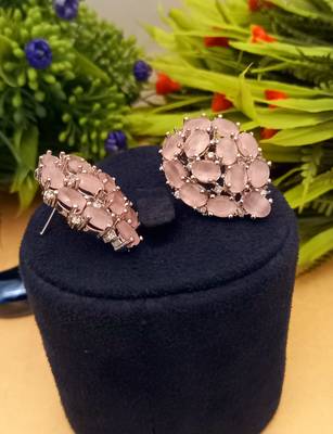 Pink Indian Jewellery American Diamond Rose Polish Long Hangging Dangler Earrings for Women Wedding 1