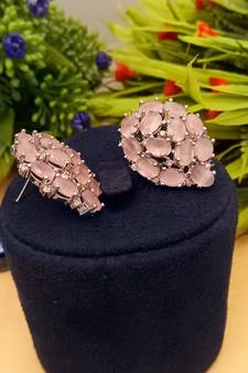 Pink Indian Jewellery American Diamond Rose Polish Long Hangging Dangler Earrings for Women Wedding