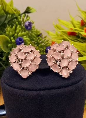 Pink Indian Jewellery American Diamond Rose Polish Long Hangging Dangler Earrings for Women Wedding 2