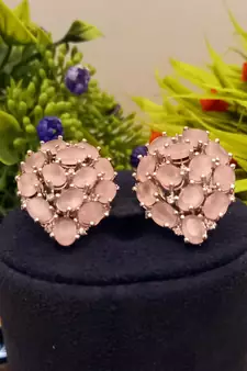 Pink Indian Jewellery American Diamond Rose Polish Long Hangging Dangler Earrings for Women Wedding