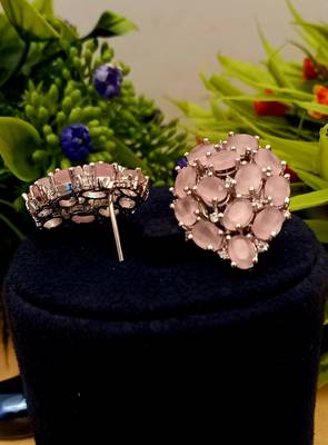 Pink Indian Jewellery American Diamond Rose Polish Long Hangging Dangler Earrings for Women Wedding 3