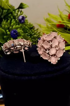 Pink Indian Jewellery American Diamond Rose Polish Long Hangging Dangler Earrings for Women Wedding