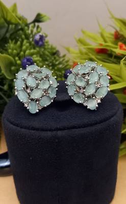 Green Indian Jewellery American Diamond Rose Polish Long Hangging Dangler Earrings for Women Wedding 1