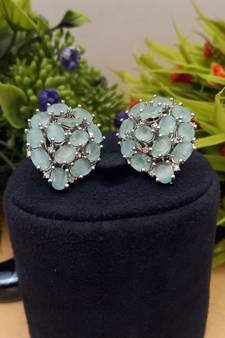 Green Indian Jewellery American Diamond Rose Polish Long Hangging Dangler Earrings for Women Wedding