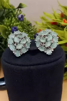 Green Indian Jewellery American Diamond Rose Polish Long Hangging Dangler Earrings for Women Wedding