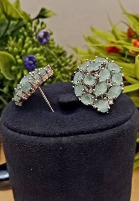 Green Indian Jewellery American Diamond Rose Polish Long Hangging Dangler Earrings for Women Wedding 2