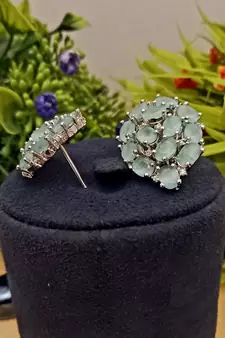 Green Indian Jewellery American Diamond Rose Polish Long Hangging Dangler Earrings for Women Wedding