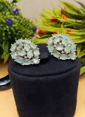 Green Indian Jewellery American Diamond Rose Polish Long Hangging Dangler Earrings for Women Wedding 3