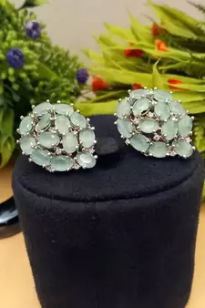 Green Indian Jewellery American Diamond Rose Polish Long Hangging Dangler Earrings for Women Wedding