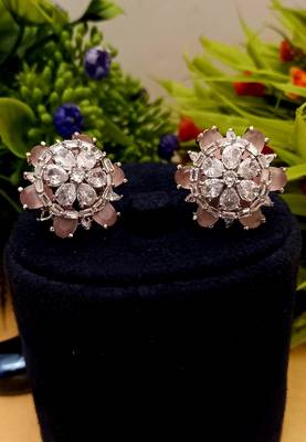 Pink Indian Jewellery American Diamond Rose Polish Long Hangging Dangler Earrings for Women Wedding 1