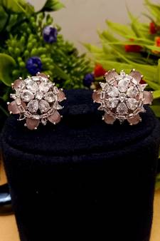 Pink Indian Jewellery American Diamond Rose Polish Long Hangging Dangler Earrings for Women Wedding