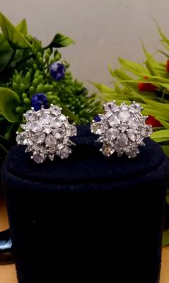 White Indian Jewellery American Diamond Rose Polish Long Hangging Dangler Earrings for Women Wedding 1
