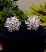 White Indian Jewellery American Diamond Rose Polish Long Hangging Dangler Earrings for Women Wedding