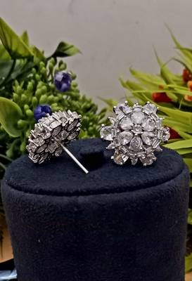 White Indian Jewellery American Diamond Rose Polish Long Hangging Dangler Earrings for Women Wedding 2