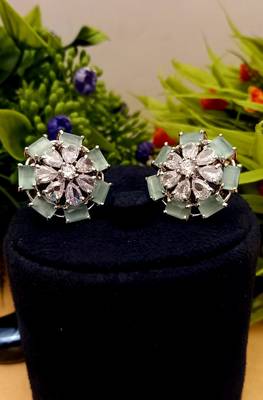 Green Indian Jewellery American Diamond Rose Polish Long Hangging Dangler Earrings for Women Wedding 1