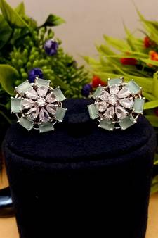 Green Indian Jewellery American Diamond Rose Polish Long Hangging Dangler Earrings for Women Wedding