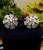 Green Indian Jewellery American Diamond Rose Polish Long Hangging Dangler Earrings for Women Wedding