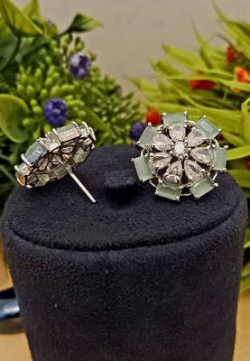 Green Indian Jewellery American Diamond Rose Polish Long Hangging Dangler Earrings for Women Wedding 2