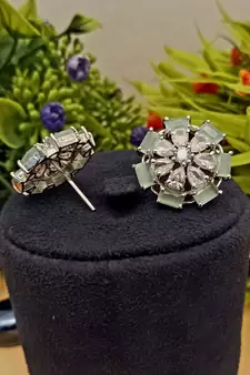 Green Indian Jewellery American Diamond Rose Polish Long Hangging Dangler Earrings for Women Wedding