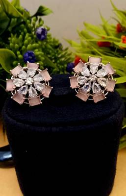 Pink Indian Jewellery American Diamond Rose Polish Long Hangging Dangler Earrings for Women Wedding 1