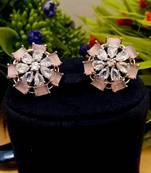 Pink Indian Jewellery American Diamond Rose Polish Long Hangging Dangler Earrings for Women Wedding
