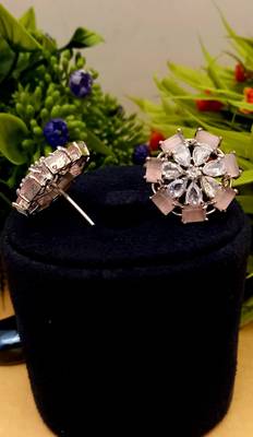 Pink Indian Jewellery American Diamond Rose Polish Long Hangging Dangler Earrings for Women Wedding 2