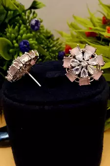 Pink Indian Jewellery American Diamond Rose Polish Long Hangging Dangler Earrings for Women Wedding