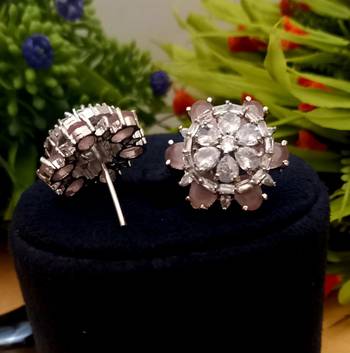 Pink Indian Jewellery American Diamond Rose Polish Long Hangging Dangler Earrings for Women Wedding 2