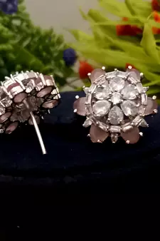 Pink Indian Jewellery American Diamond Rose Polish Long Hangging Dangler Earrings for Women Wedding