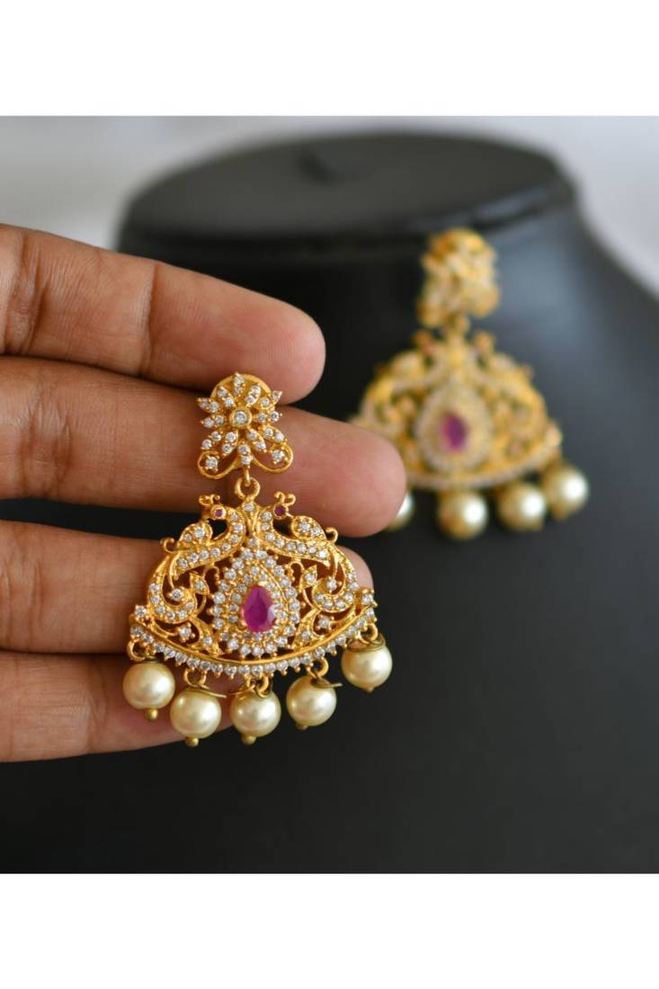 Gold tone Cz-ruby-white peacock bridal haar set dj-01895