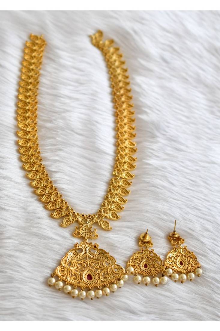 Gold tone Cz-ruby-white peacock bridal haar set dj-01895