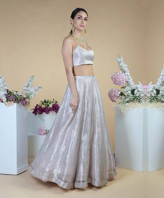 Silver Tissue Circular Flare Lehenga Set 4