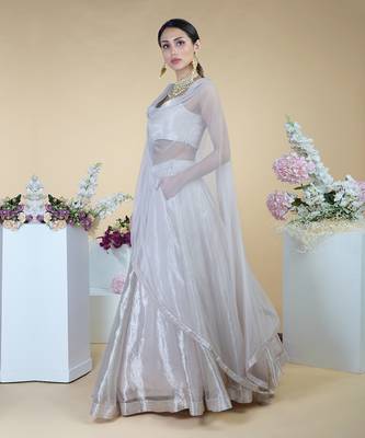 Silver Tissue Circular Flare Lehenga Set 8