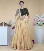 Black-Gold Hand Embroidered Blouse With Gold Tissue Skirt