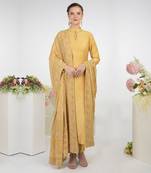 Gold Hand Embroidered Raw Silk Kurta Set With Chikankari Dupatta