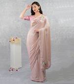 Champagne Pink Floral Sequin Saree