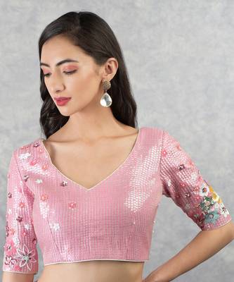 Champagne Pink Floral Sequin Saree 9
