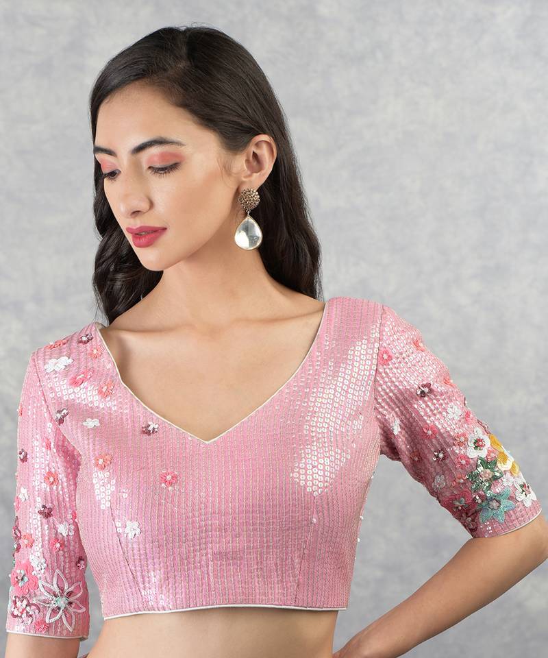 Champagne Pink Floral Sequin Saree