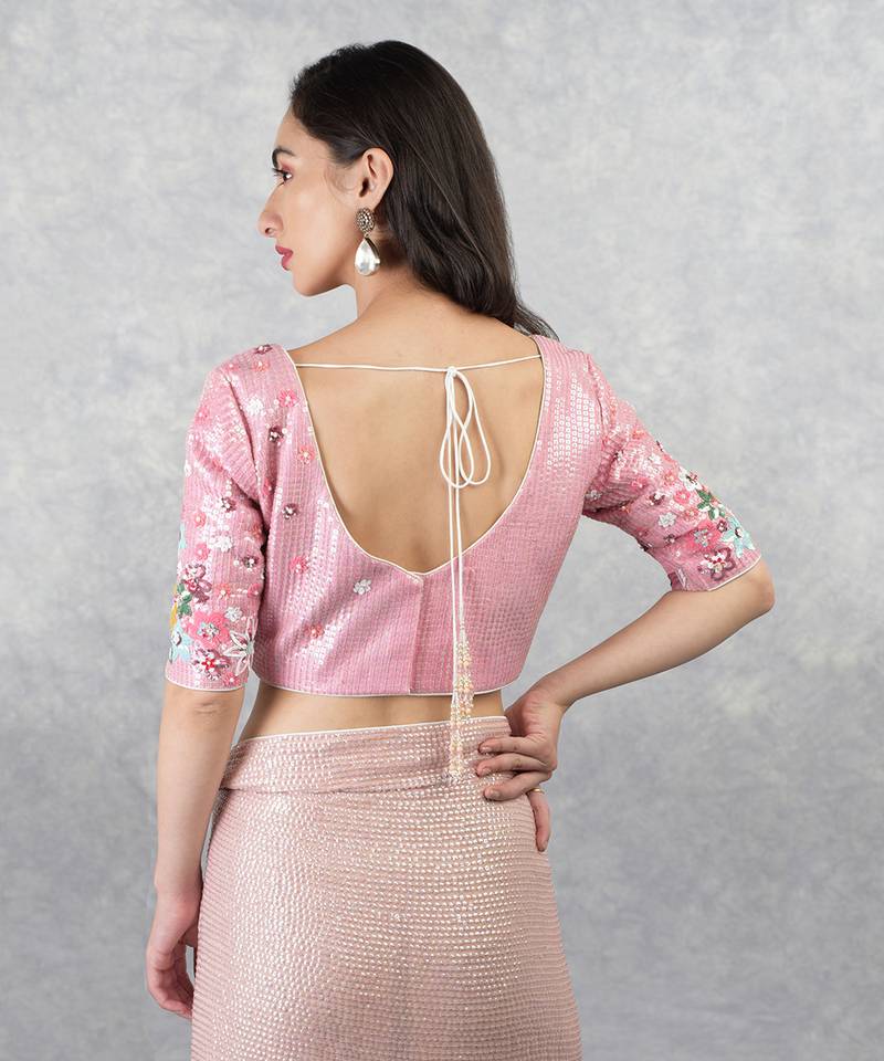 Champagne Pink Floral Sequin Saree
