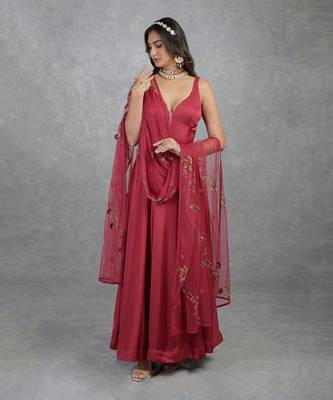 3D Floral& Cutbead Hand Embroidered Anarkali Set 1