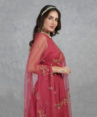 3D Floral& Cutbead Hand Embroidered Anarkali Set 2