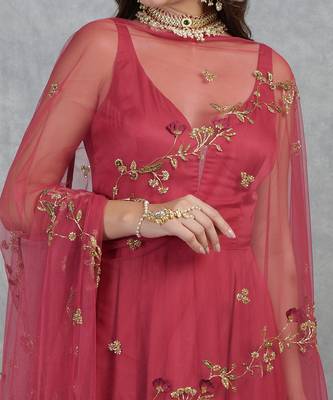 3D Floral& Cutbead Hand Embroidered Anarkali Set 4