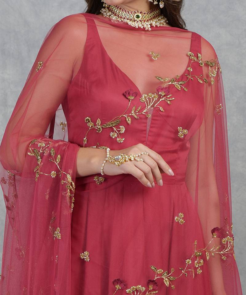 3D Floral& Cutbead Hand Embroidered Anarkali Set