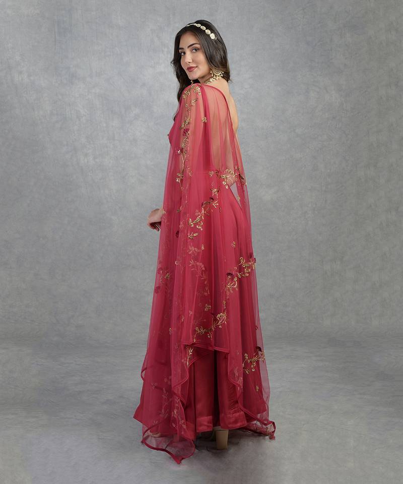 3D Floral& Cutbead Hand Embroidered Anarkali Set