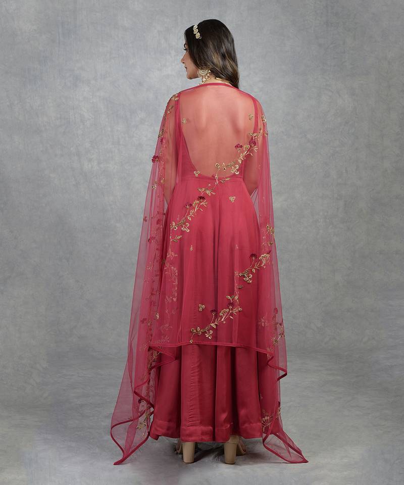 3D Floral& Cutbead Hand Embroidered Anarkali Set