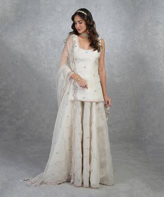 Off White Floral Hand Embroidered Sharara Set 1